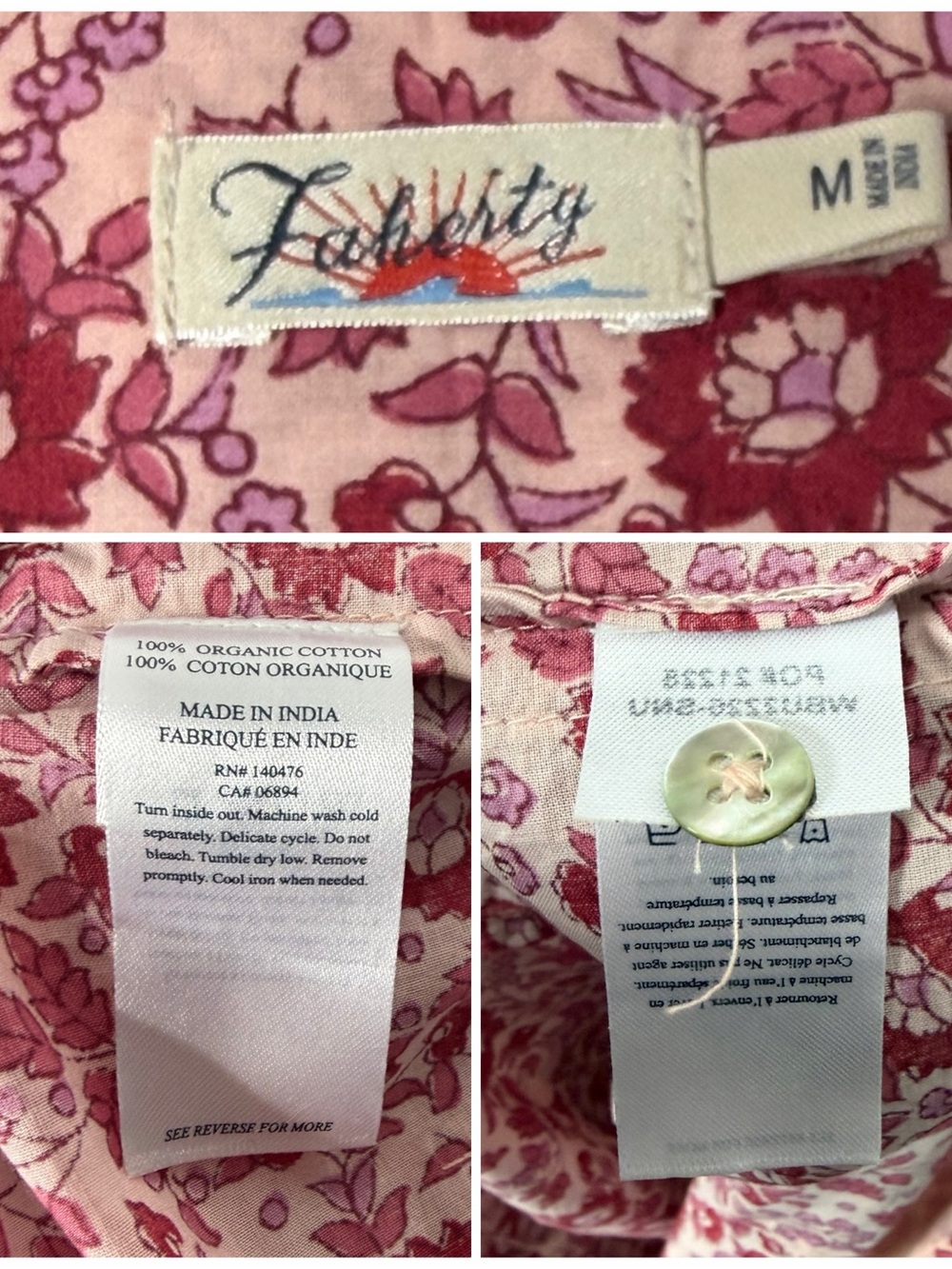 Faherty Adella Floral Jumpsuit Pink Organic Cotton Size Medium NWOT - Picture 6 of 14